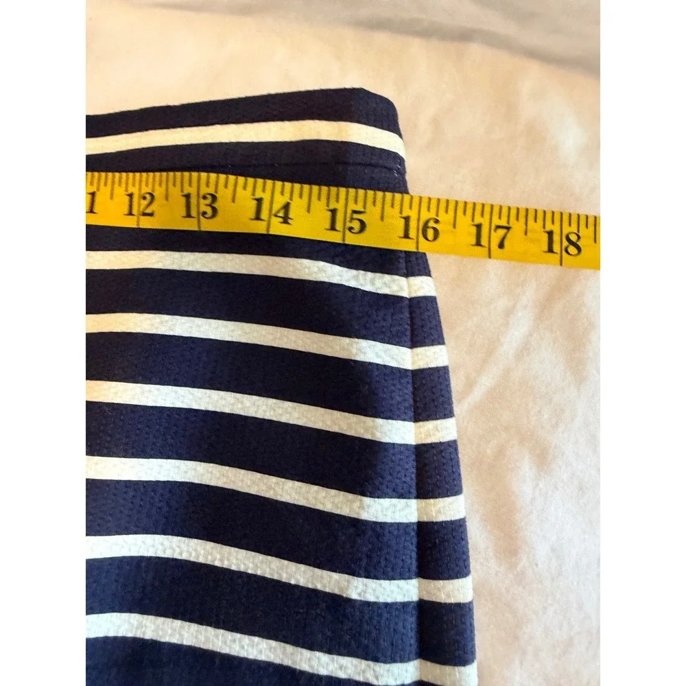 J.Crew Navy Blue‎ White Striped Cotton Pique Pencil Skirt Size 6 Work Business